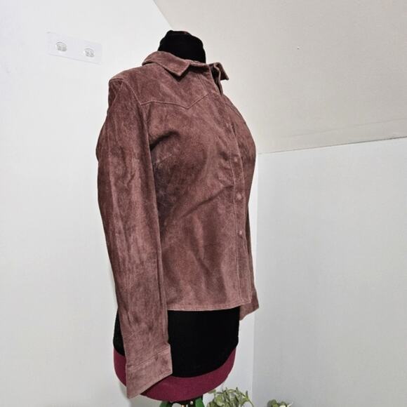 For Joseph Snap Front 100% Leather Western Cowgirl Mauve Shacket Size Large - Picture 2 of 12